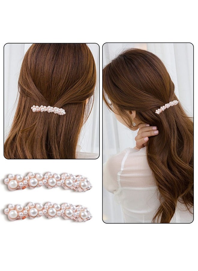 AEGYPIUS - 2Pcs Pearl Hair Clips Fashion Handmade Pearl Hair Barrettes Elegant Pearl Hair Clips Handmade Gold Snap Barrettes Ideal For Thick Hair & Styling 2Pcs Set 7Cm X 1Cm Durable Metal Alloy - Image 1