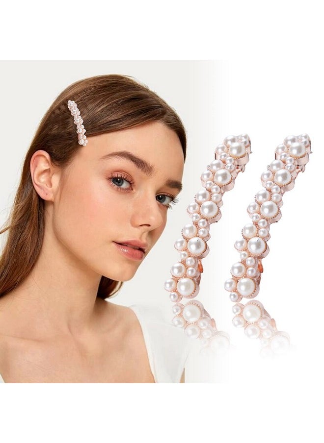 AEGYPIUS - 2Pcs Pearl Hair Clips Fashion Handmade Pearl Hair Barrettes Elegant Pearl Hair Clips Handmade Gold Snap Barrettes Ideal For Thick Hair & Styling 2Pcs Set 7Cm X 1Cm Durable Metal Alloy - Image 1