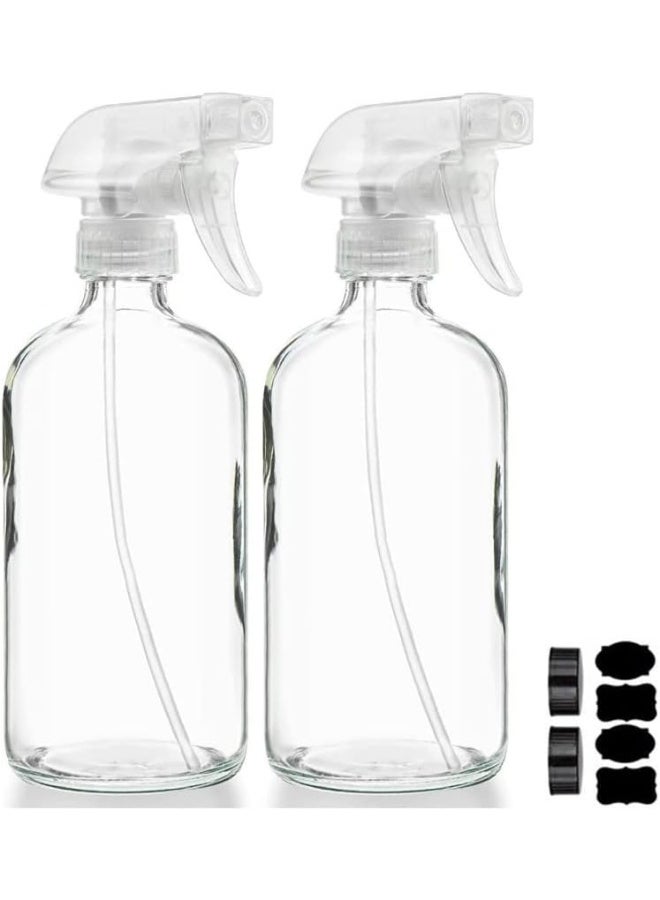 FUFU زجاجات رذاذ زجاجية شفافة فارغة FUFU قابلة لإعادة التعبئة سعة 16 أونصة لمنتجات العناية، التنظيف، العلاج بالروائح، رش النباتات، أو الطهي - رذاذ موثوق مع إعدادات رذاذ وتيار - عبوة من 2 - Image 1