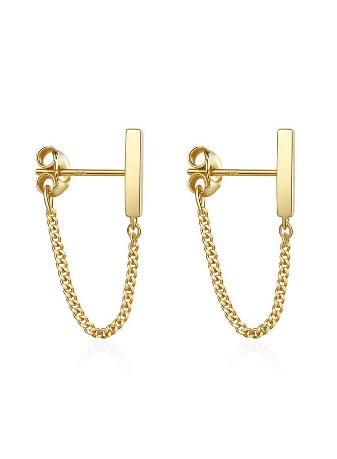 S.Leaf أقراط دراسات مع سلسلة أقراط فضة استرلينية للنساء أقراط بار أقراط متدلية للنساء عصرية (A_Square_Bar_Chain_Gold) - Image 1