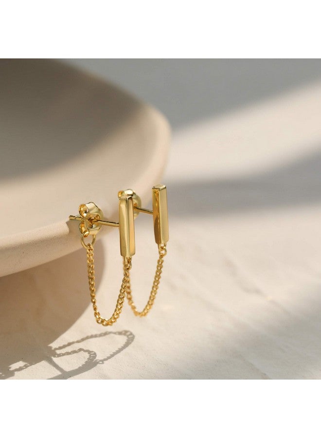 S.Leaf أقراط دراسات مع سلسلة أقراط فضة استرلينية للنساء أقراط بار أقراط متدلية للنساء عصرية (A_Square_Bar_Chain_Gold) - Image 4