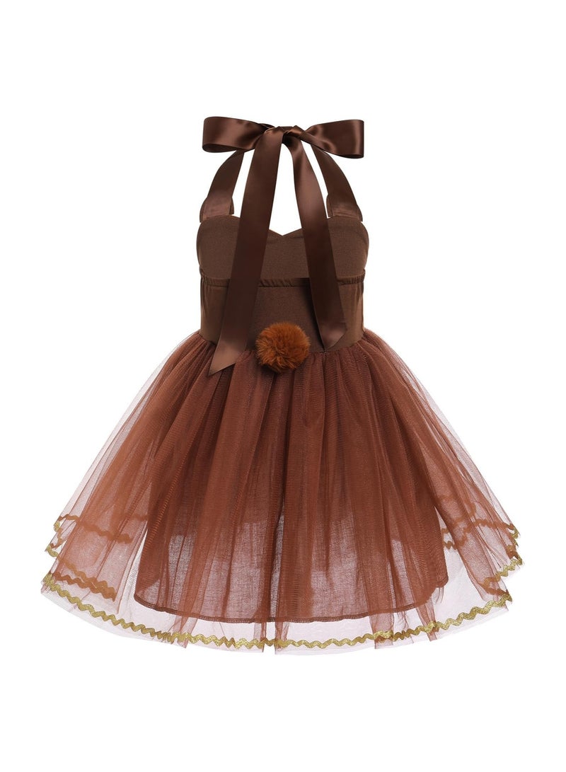 SYOSI Girls Jungle Themed Cosplay Dress, Animal Leopard Cosplay, Tutu Dress, Birthday Party Outfit, 3PCS Set, Girls Jungle Themed Animal Costumes, Birthday Party Safari Costume (7-8 Y) - Image 3