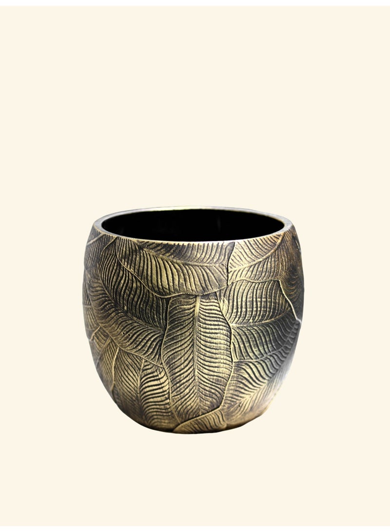 أصيص زراعة إسمنتي عصري (30×27 سم) – أصيص مزخرف بنقوش أوراق للاستخدام الداخلي والخارجي - Image 4