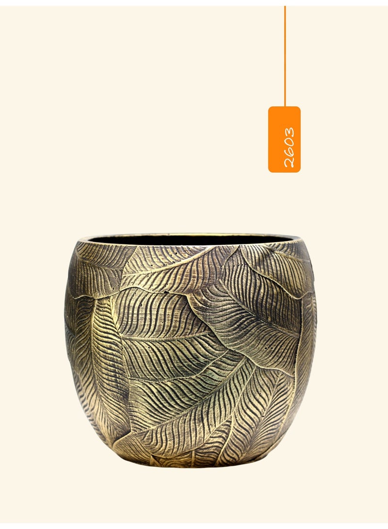 أصيص زراعة إسمنتي عصري (30×27 سم) – أصيص مزخرف بنقوش أوراق للاستخدام الداخلي والخارجي - Image 1