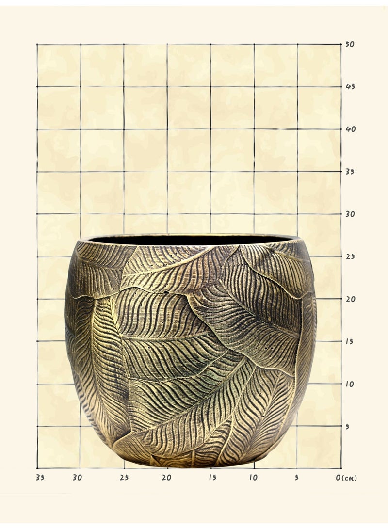 أصيص زراعة إسمنتي عصري (30×27 سم) – أصيص مزخرف بنقوش أوراق للاستخدام الداخلي والخارجي - Image 3