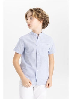 DeFacto Boy Regular Fit Stand- Up Collar Woven Short Sleeve Shirt  - Image 3