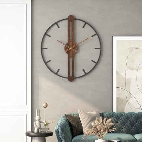 DAYDAYART Modern Walnut Dial Wall Clock, Wood Large Wall Clock Decor Metal Frame Silent Non Ticking for Living Room, Bedroom, Kitchen, Study Decoration, Handmade Home Present Idea, 24 in （60 cm） - Image 5