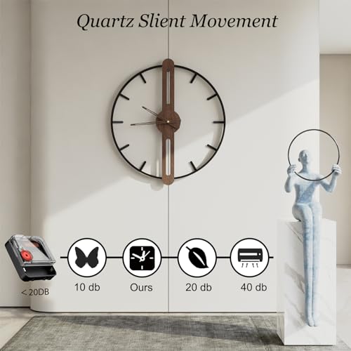 DAYDAYART Modern Walnut Dial Wall Clock, Wood Large Wall Clock Decor Metal Frame Silent Non Ticking for Living Room, Bedroom, Kitchen, Study Decoration, Handmade Home Present Idea, 24 in （60 cm） - Image 4