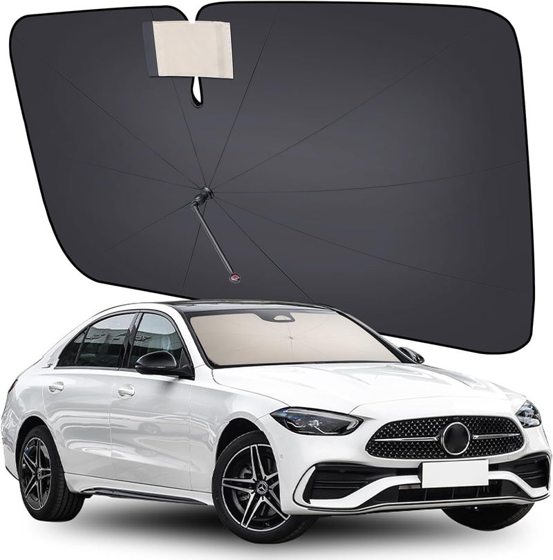 2025 Upgrade Coverado Windshield Sun Shade UPF80 Sunshade for Car Windshield Blocks Heat  UV Rays Thickened Vinyl Coating Keep Cool Protect Interior M 57x32 for SedansSUVs