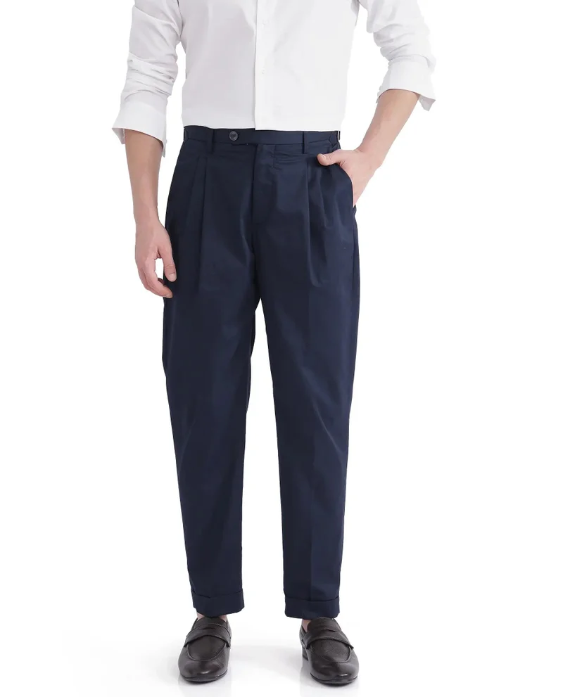 Rare Rabbit Men's Regular Fit Pleated Solid Trousers