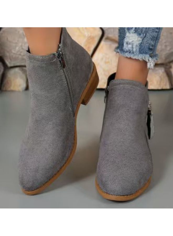 Independent Site Women's Shoes New Style Chunky Heel Large Size Women's Boots Suede Martin Boots Low Heel Side Zipper Short Boots For Women