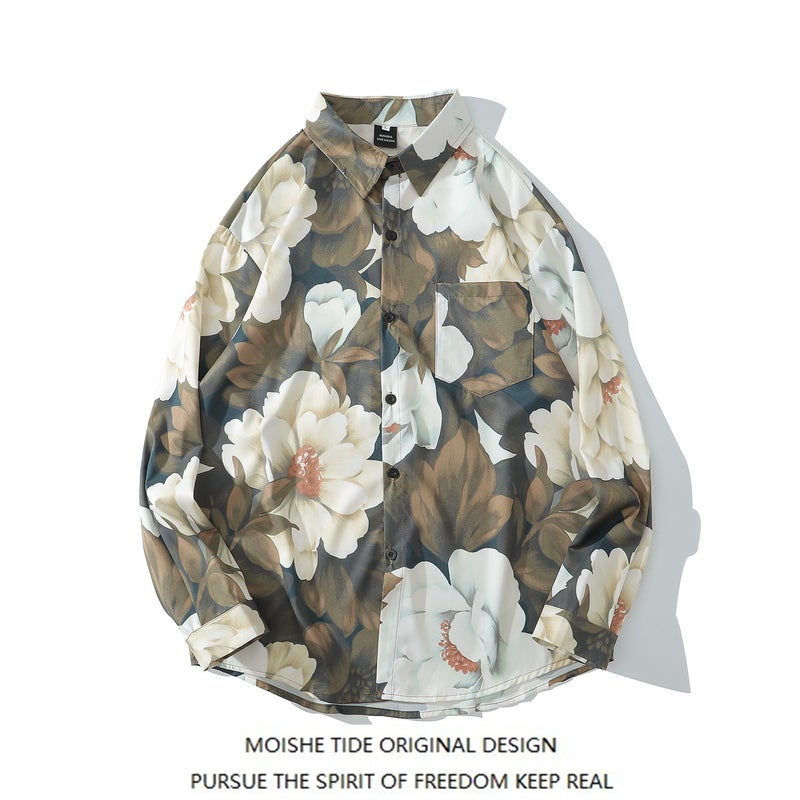 A Generation Of Vintage Floral Full Print Long Sleeve Shirt For Men And Women Tide Loose Ins Casual Lovers Seaside Flower Shirt - Image 5