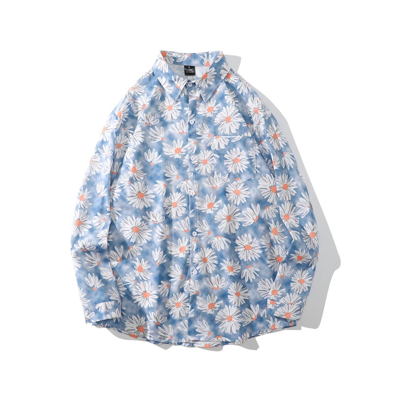 A Generation Of Vintage Floral Full Print Long Sleeve Shirt For Men And Women Tide Loose Ins Casual Lovers Seaside Flower Shirt - Image 1