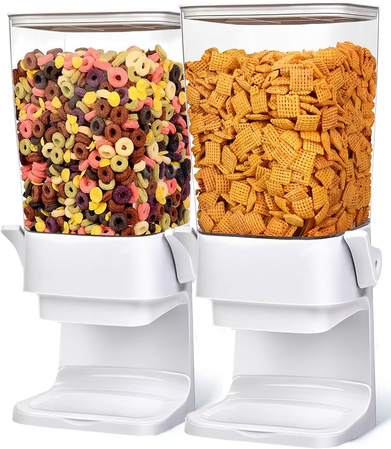 QNP Cereal Dispenser Countertop 2pcs,5.5L Cereal Containers Storage Dispenser for Pantry,Dry Food Storage Rice Containers,Candy Dispenser,Snack Organizer Machine for Grains, Nuts,Oatmeal, Pet Food White - Image 1