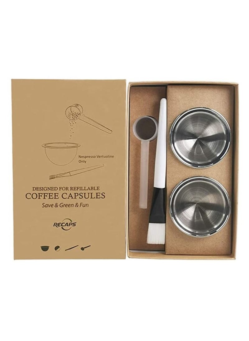 ريكابس كبسولات قهوة نيسبريسو ماركة ريكابس معدنية قابلة لإعادة الملء 230 مل  لحجم فيرتولاين GCA1 و ENV135 و فيرتوبلس BNV420  (2 كبسولات حجم فيرتولاين + 100 غطاء) - Image 1
