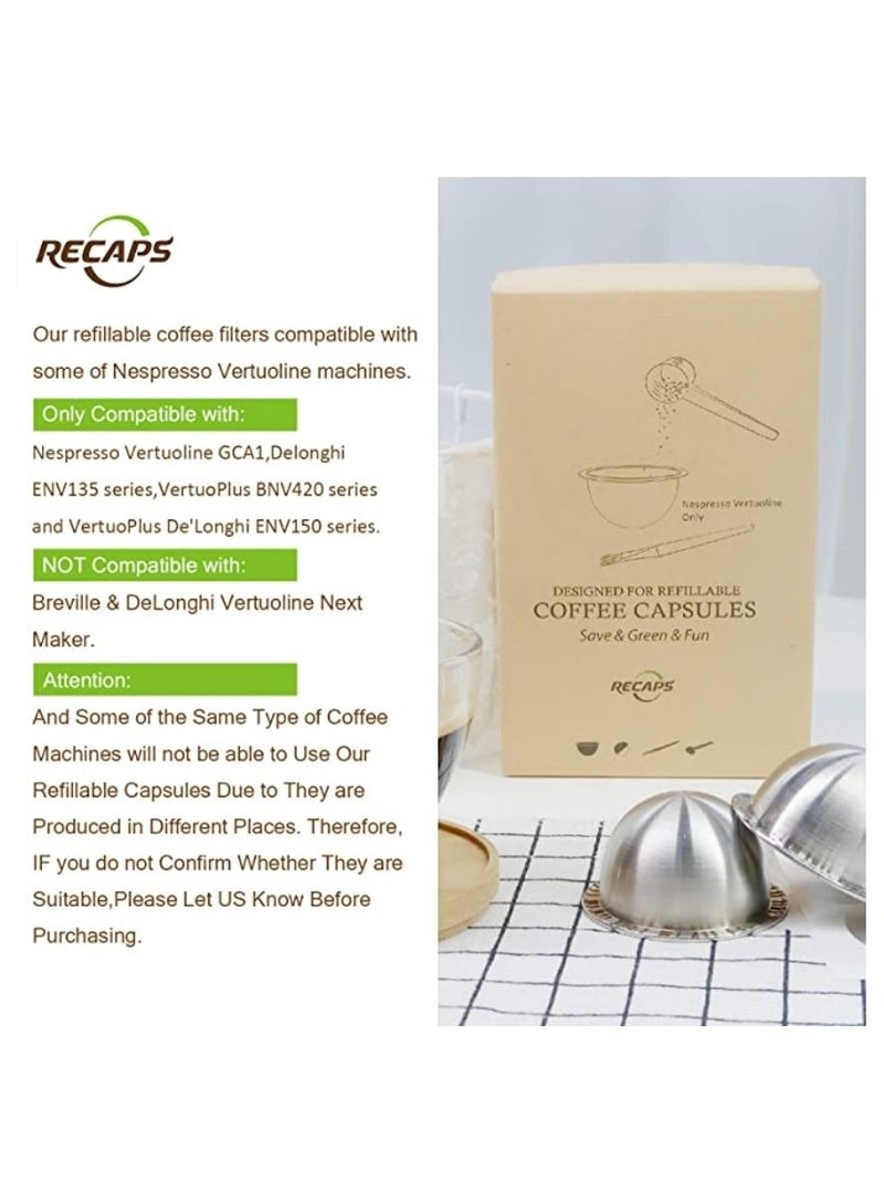 ريكابس كبسولات قهوة نيسبريسو ماركة ريكابس معدنية قابلة لإعادة الملء 230 مل  لحجم فيرتولاين GCA1 و ENV135 و فيرتوبلس BNV420  (2 كبسولات حجم فيرتولاين + 100 غطاء) - Image 2
