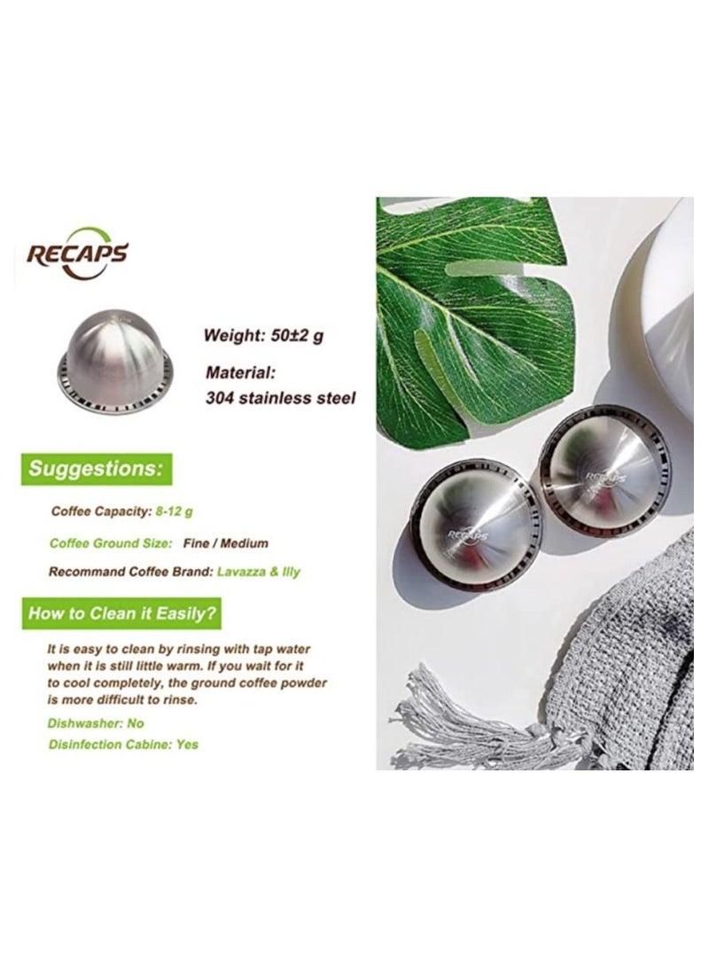 ريكابس كبسولات قهوة نيسبريسو ماركة ريكابس معدنية قابلة لإعادة الملء 230 مل  لحجم فيرتولاين GCA1 و ENV135 و فيرتوبلس BNV420  (2 كبسولات حجم فيرتولاين + 100 غطاء) - Image 3