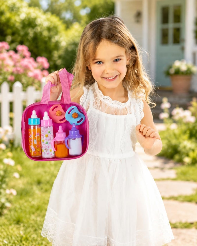 fash n kolor , My Sweet Baby Disappearing Doll Feeding Set | 4 Piece Doll Feeding Set for Toy Stroller | 2 Milk & Juice Bottles with Toy Pacifier, Age 3+ - Image 5