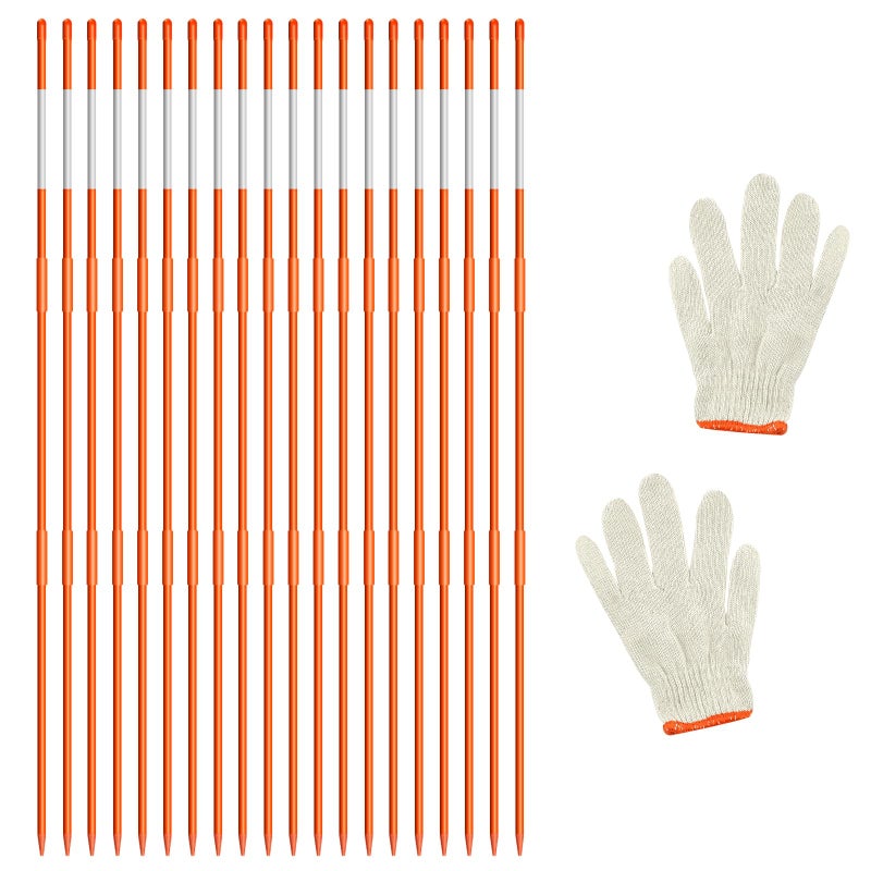 20Pcs Driveway Markers4Ft Driveway Reflective Poles Orange Fiberglass Snow Stakes with Reflective Tape for Easy Visibility at Night for Parking Lots 20 Orange