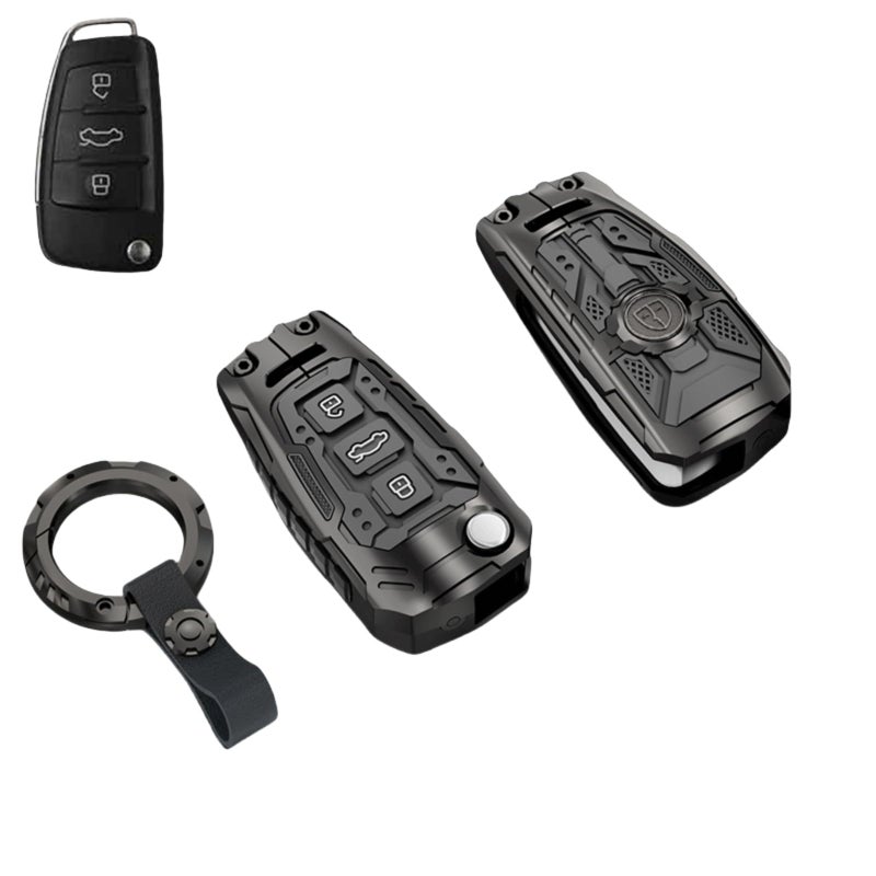 Heavy Metal Key Fob Cover Case Protector for Audi Keychain Accessories for Audi A1 A3 A4 A5 A6 Q3 Q5 Q7 TT S3 R8 Tpye CBlack