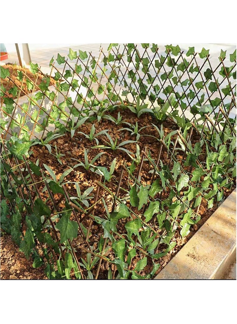 LINGWEI Bamboo Wooden Fence with Artificial Plants Green Leaves Expandable Wicker For Home Garden Decoration 4pcs  - Image 4