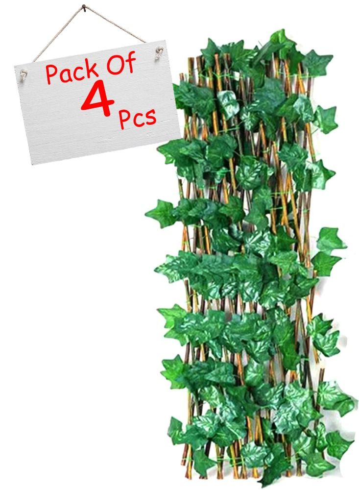 LINGWEI Bamboo Wooden Fence with Artificial Plants Green Leaves Expandable Wicker For Home Garden Decoration 4pcs  - Image 2