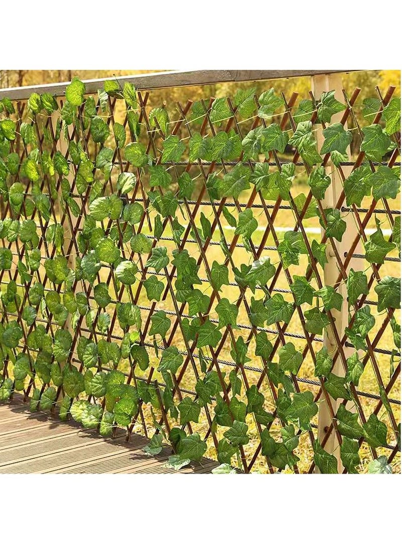 LINGWEI Bamboo Wooden Fence with Artificial Plants Green Leaves Expandable Wicker For Home Garden Decoration 4pcs  - Image 3