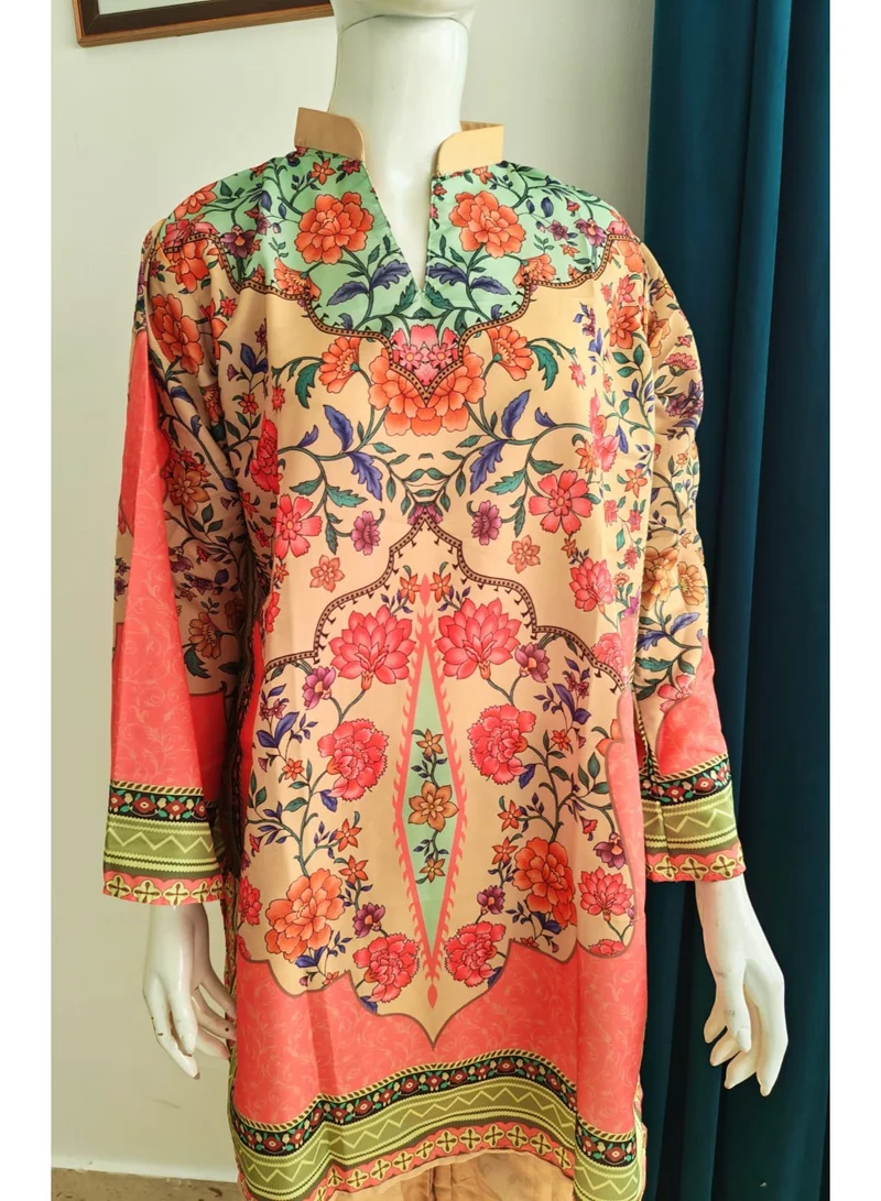 Bazm-A Fashion Atelier  2-Piece Floral Print Ethnic Suit for Women - Orange & Beige for Women | Best Price UAE