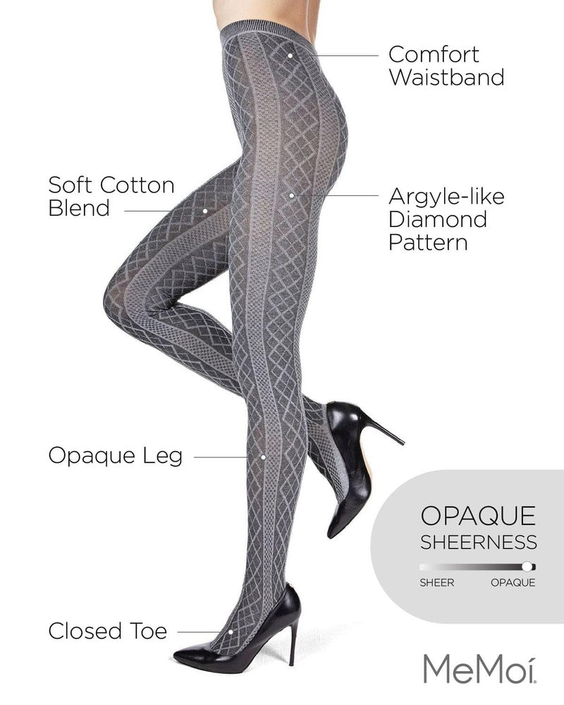 MeMoi Juneau Diamonds Cotton Tights for Women, Cozy and Elegant Sweater Tights - Sizes Small to X-Large, Medium Gray Heather, S-M - Image 3