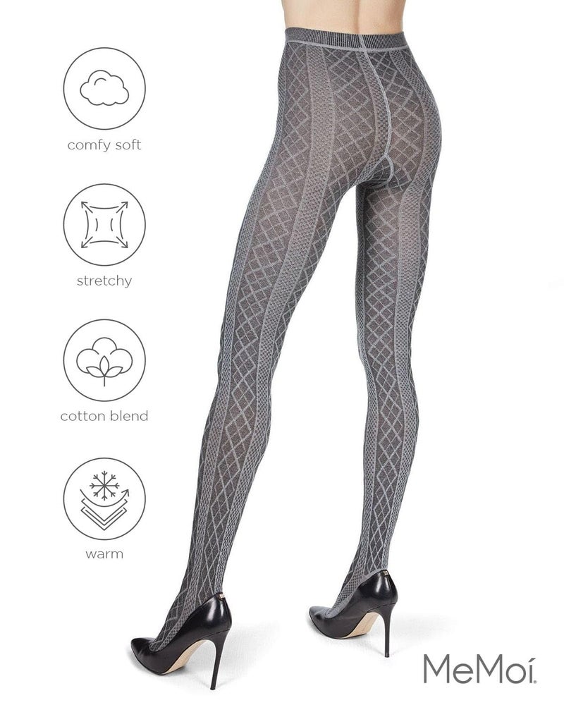 MeMoi Juneau Diamonds Cotton Tights for Women, Cozy and Elegant Sweater Tights - Sizes Small to X-Large, Medium Gray Heather, S-M - Image 5