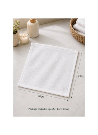 6-Pc Anti-Microbial White Face Towel Set- 30 x 30cm