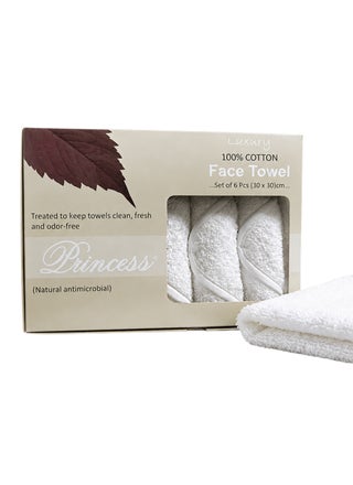 6-Pc Anti-Microbial White Face Towel Set- 30 x 30cm