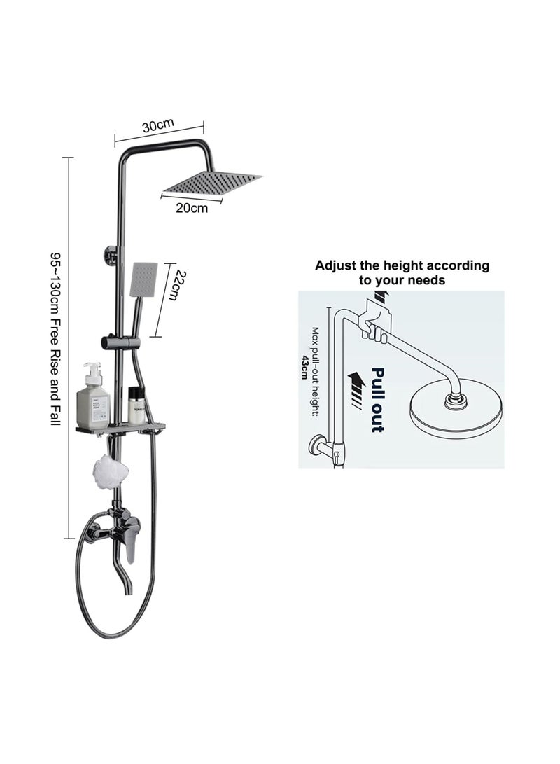 AL RAID Bathroom Shower Set, Copper Plating Large Square Head Handheld Shower Wall Mounted Rainfall Shower Thermostatic Valve Mixer Bathroom Shower Liftable Shower Column Trim Set for Bathtub(Black) - Image 4