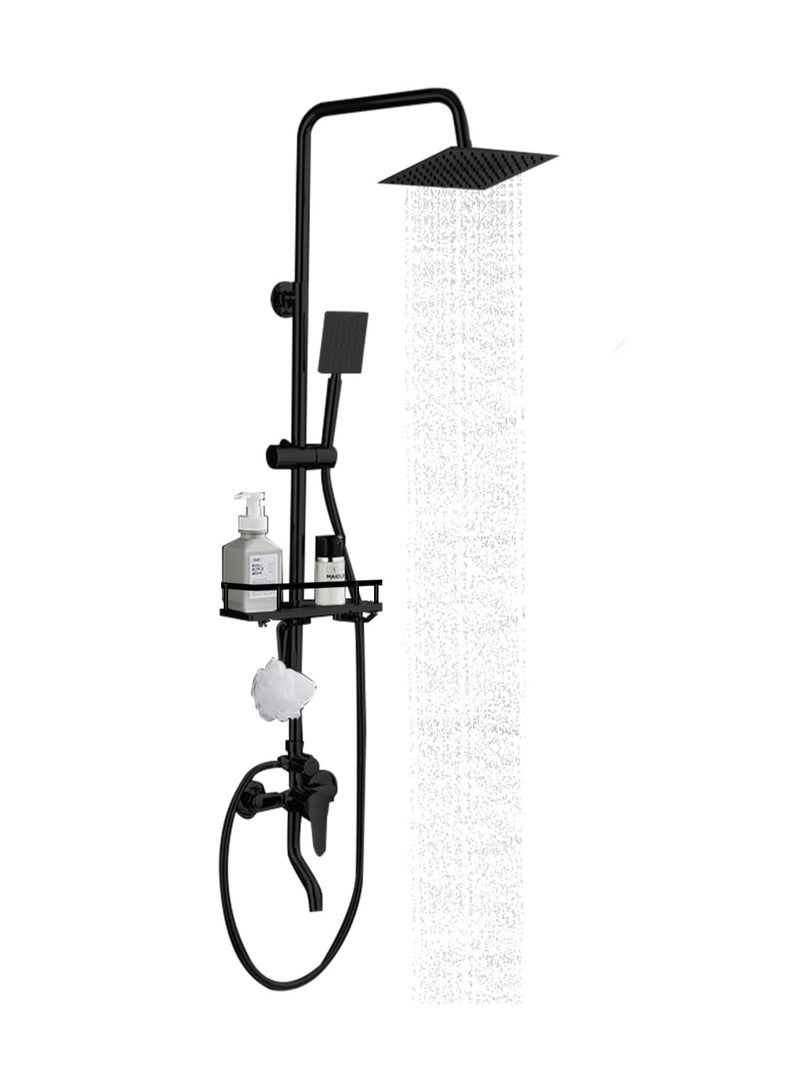 AL RAID Bathroom Shower Set, Copper Plating Large Square Head Handheld Shower Wall Mounted Rainfall Shower Thermostatic Valve Mixer Bathroom Shower Liftable Shower Column Trim Set for Bathtub(Black) - Image 1