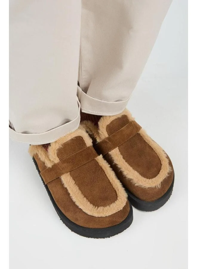 Manijero  (Ecemi Platform) Women's Genuine Leather Fur Loafer Platform Taba Sandal. for Women | Best Price UAE