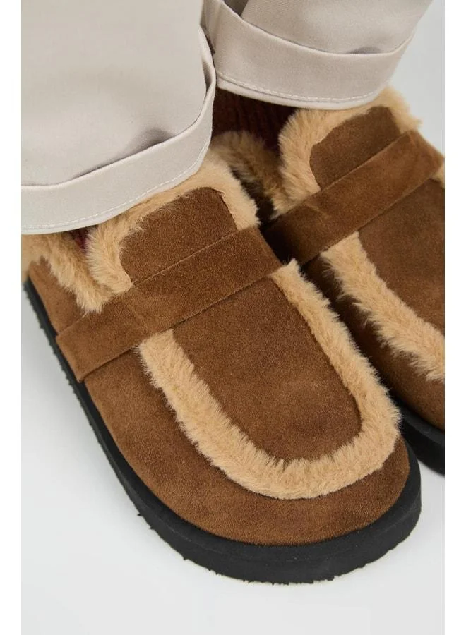 Manijero  (Ecemi Platform) Women's Genuine Leather Fur Loafer Platform Taba Sandal. for Women | Best Price UAE