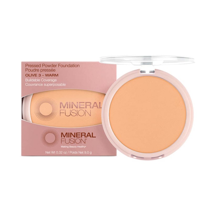 Mineral Fusion Pressed Powder Foundation, Olive 3 - Med Skin w/Greenish Undertones, Age Defying Foundation Makeup with Matte Finish, Talc Free Face Powder, Hypoallergenic, Cruelty-Free, 0.32 Oz - Image 1