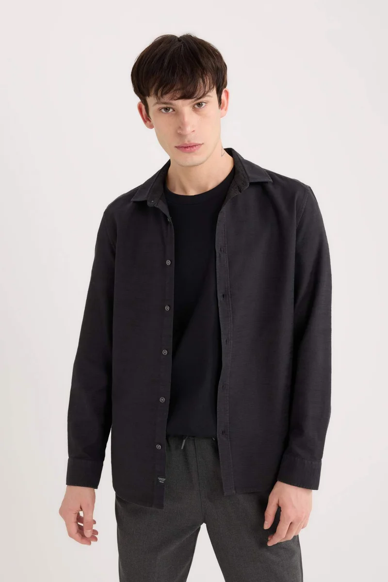 DeFacto Slim Fit Cotton Basic Long Sleeve Shirt