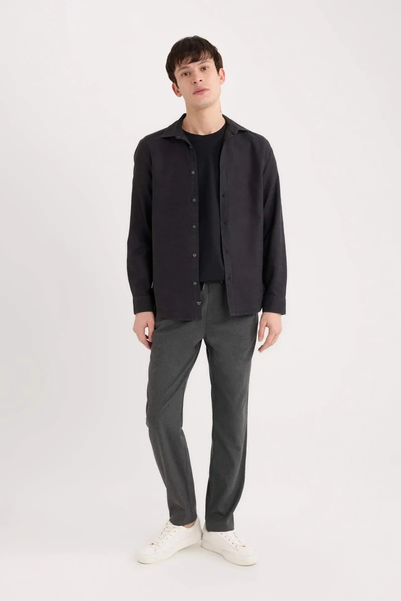 DeFacto Slim Fit Cotton Basic Long Sleeve Shirt
