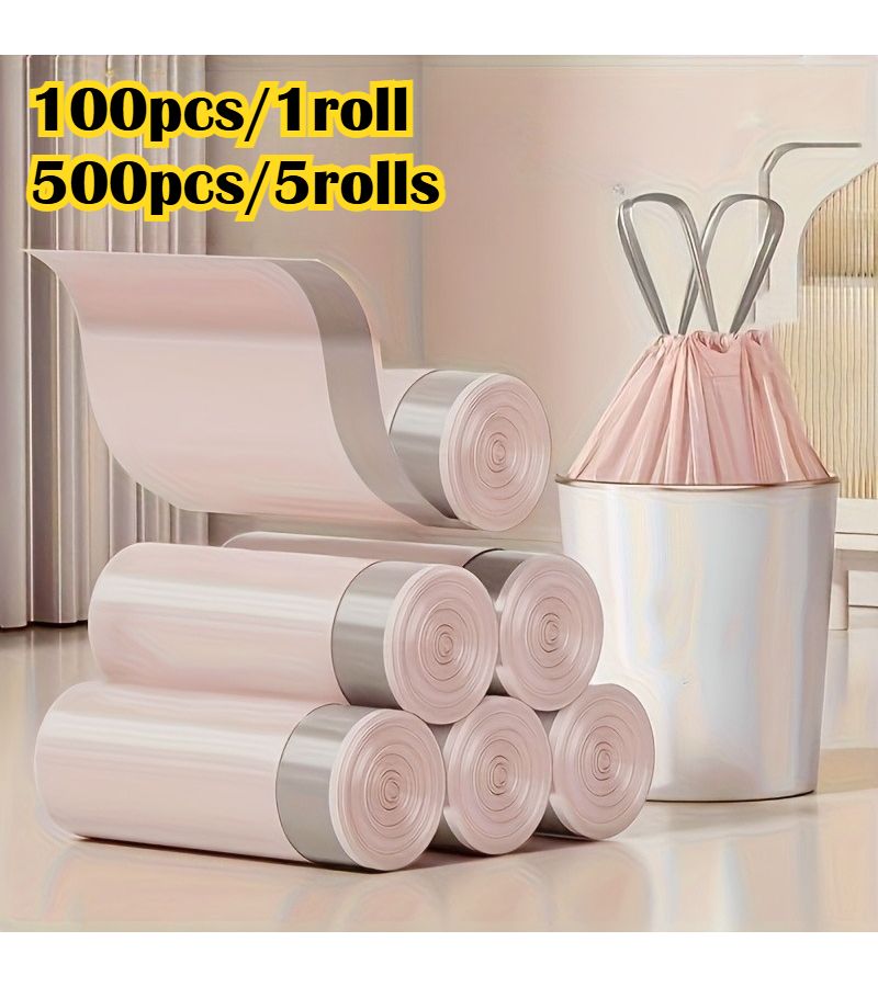500pcs Thickened Pink Drawstring Trash Bags Large Size Durable Kitchen Bathroom Storage - Image 1