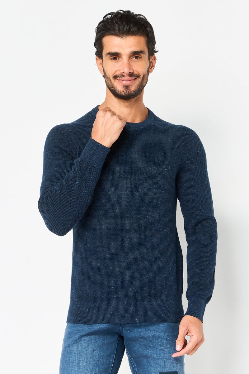 Celio Men Crew Neck Textured Long Sleeve Sweater, Navy - Image 1