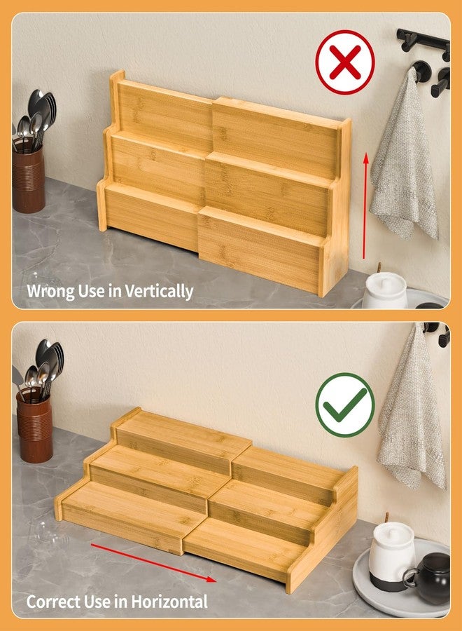 VenDotbi Spice Rack, 3-Tier Expandable Bamboo Spice Rack Organizer for Cabinet - Kitchen, Pantry and Cupboard Storage Organizer - Image 5
