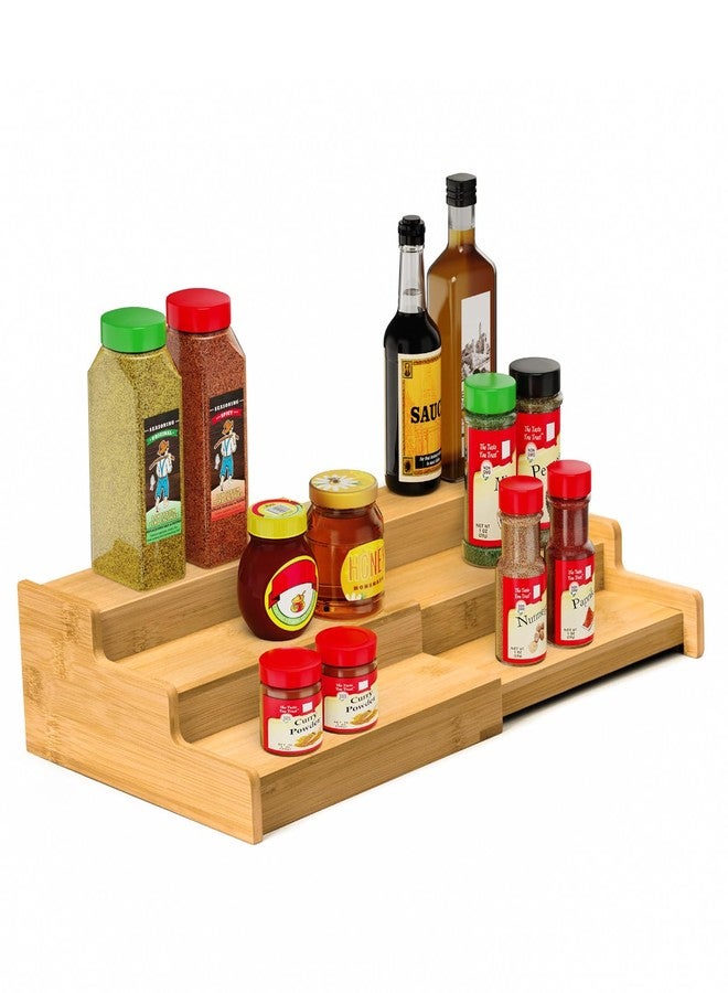 VenDotbi Spice Rack, 3-Tier Expandable Bamboo Spice Rack Organizer for Cabinet - Kitchen, Pantry and Cupboard Storage Organizer - Image 1