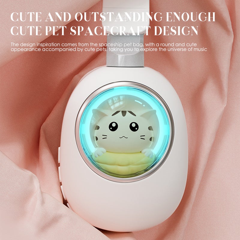 Cute Cartoon Wireless BT5.3 Headphones Over Ear Gaming Headset Cute Animal Design AUX IN Wired Earphone with Colorful Atmosphere Light Foldable Soft Ear Cushions - Image 2