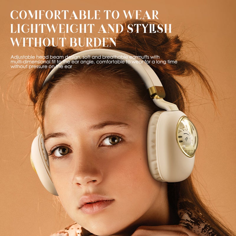 Cute Cartoon Wireless BT5.3 Headphones Over Ear Gaming Headset Cute Animal Design AUX IN Wired Earphone with Colorful Atmosphere Light Foldable Soft Ear Cushions - Image 3