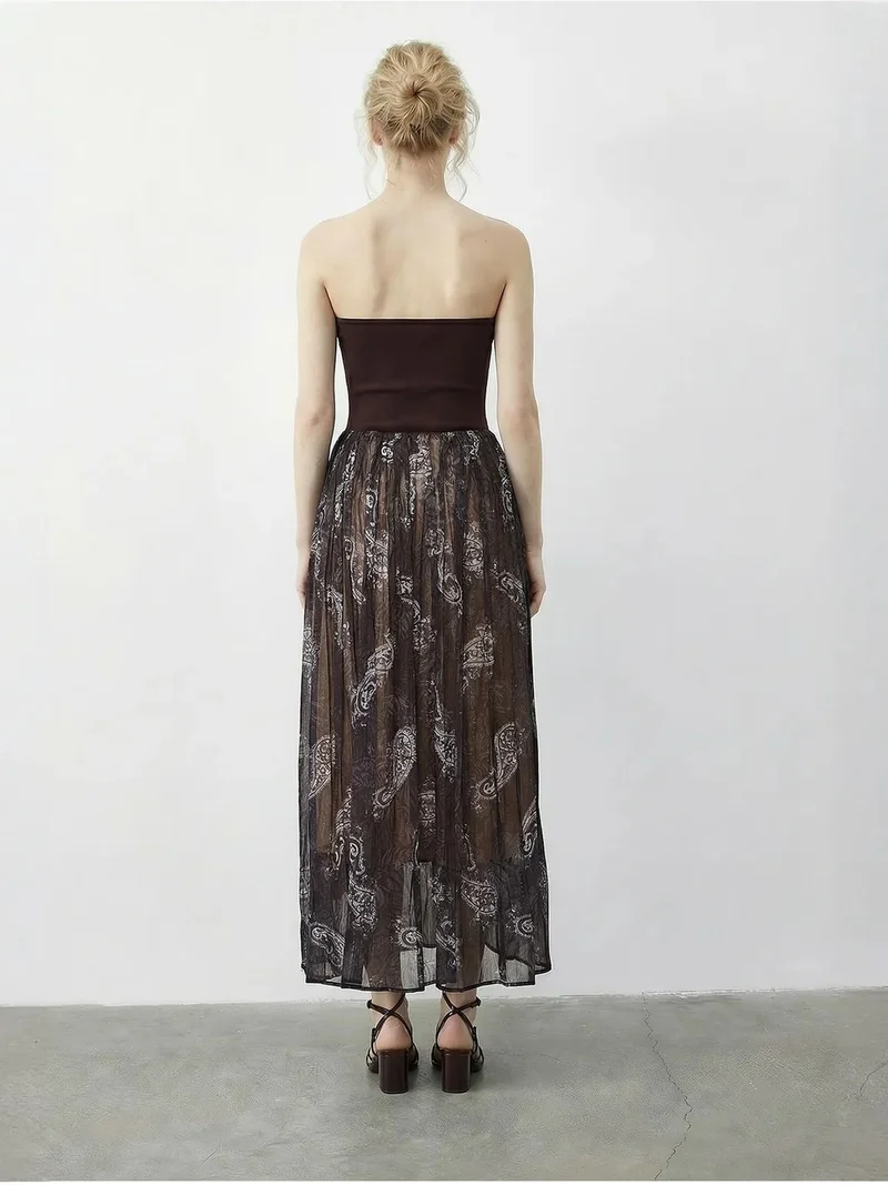 Bianco Lucci Navy Blue LUCCI High Waist Paisley Maxi Skirt with Belt for Women | Best Price UAE