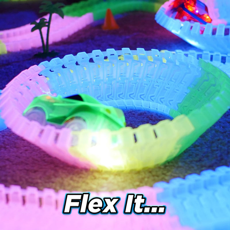 Ontel Magic Tracks 10 Foot Glow In The Dark Bendable Flexible Racetrack with LED Light-Up Race Car, Educational Playset Birthday Gift for Ages 3+ - Image 5