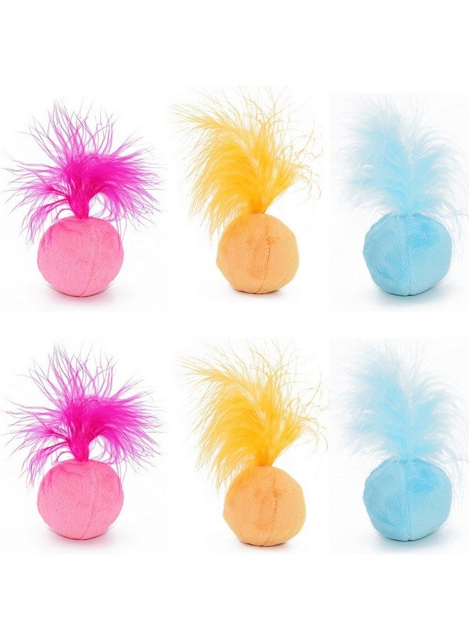 PETFAVORITES PETFAVORITES Furry Rattle Ball Cat Toy with Feather and Catnip - Interactive Pom Pom Balls for Cats, Soft and Lightweight, 2 Inch, 6 Pack.  - Image 1