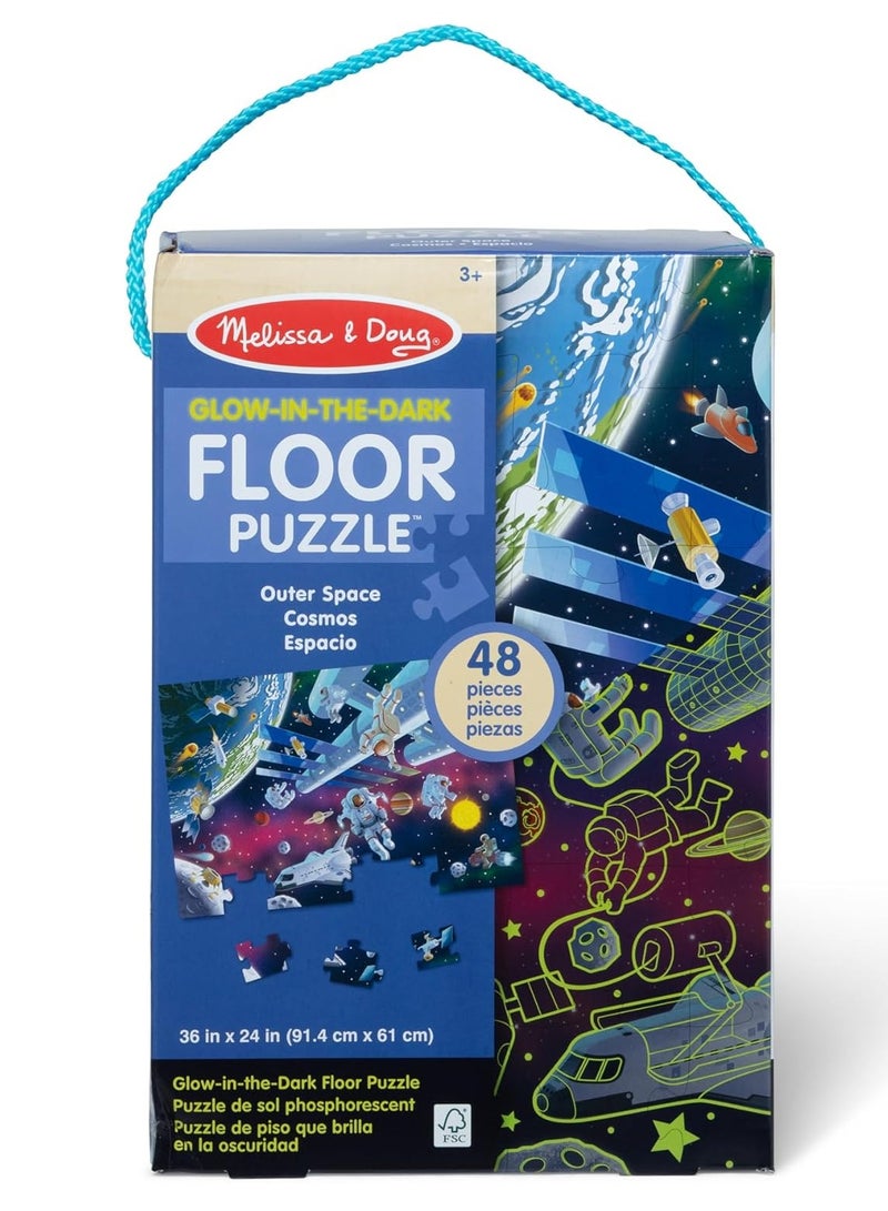 Melissa & Doug Outer Space Glow-in-the-Dark Floor Puzzle â€“ 48 Pieces | 3' x 2' Jumbo Puzzle with Planets, Stars, Astronauts & Rockets | Ages 3+ - Image 1