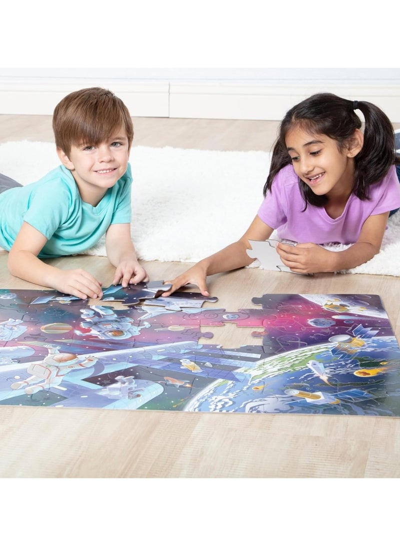 Melissa & Doug Outer Space Glow-in-the-Dark Floor Puzzle â€“ 48 Pieces | 3' x 2' Jumbo Puzzle with Planets, Stars, Astronauts & Rockets | Ages 3+ - Image 4